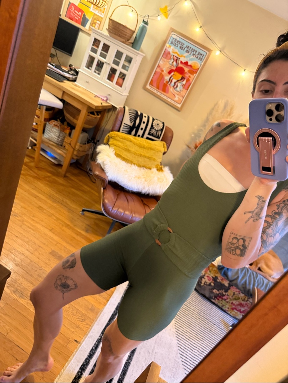MONTCE Olive Green One-Piece Romper with Waist Ring